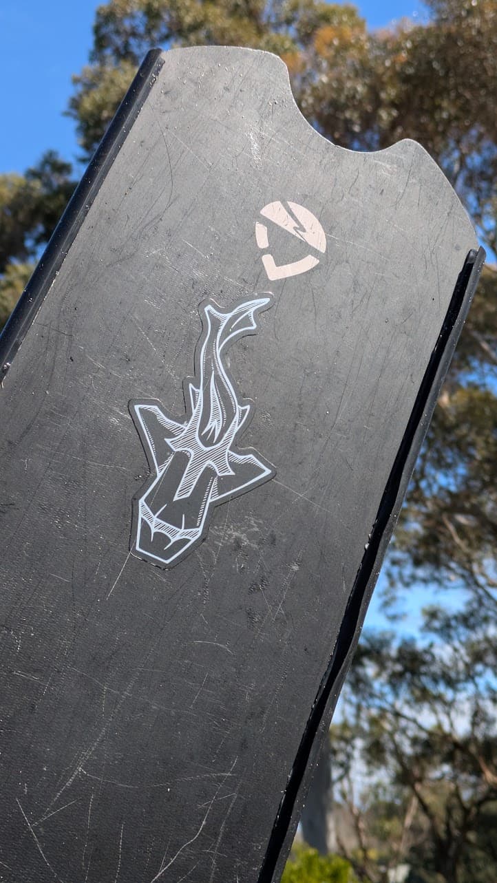 The Port Jackson sticker on a freediving fin